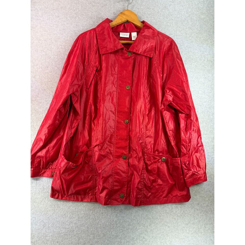 Zenergy by Chico’s Women’s XL Red Shiny Lightweight Utility Jacket Bin D